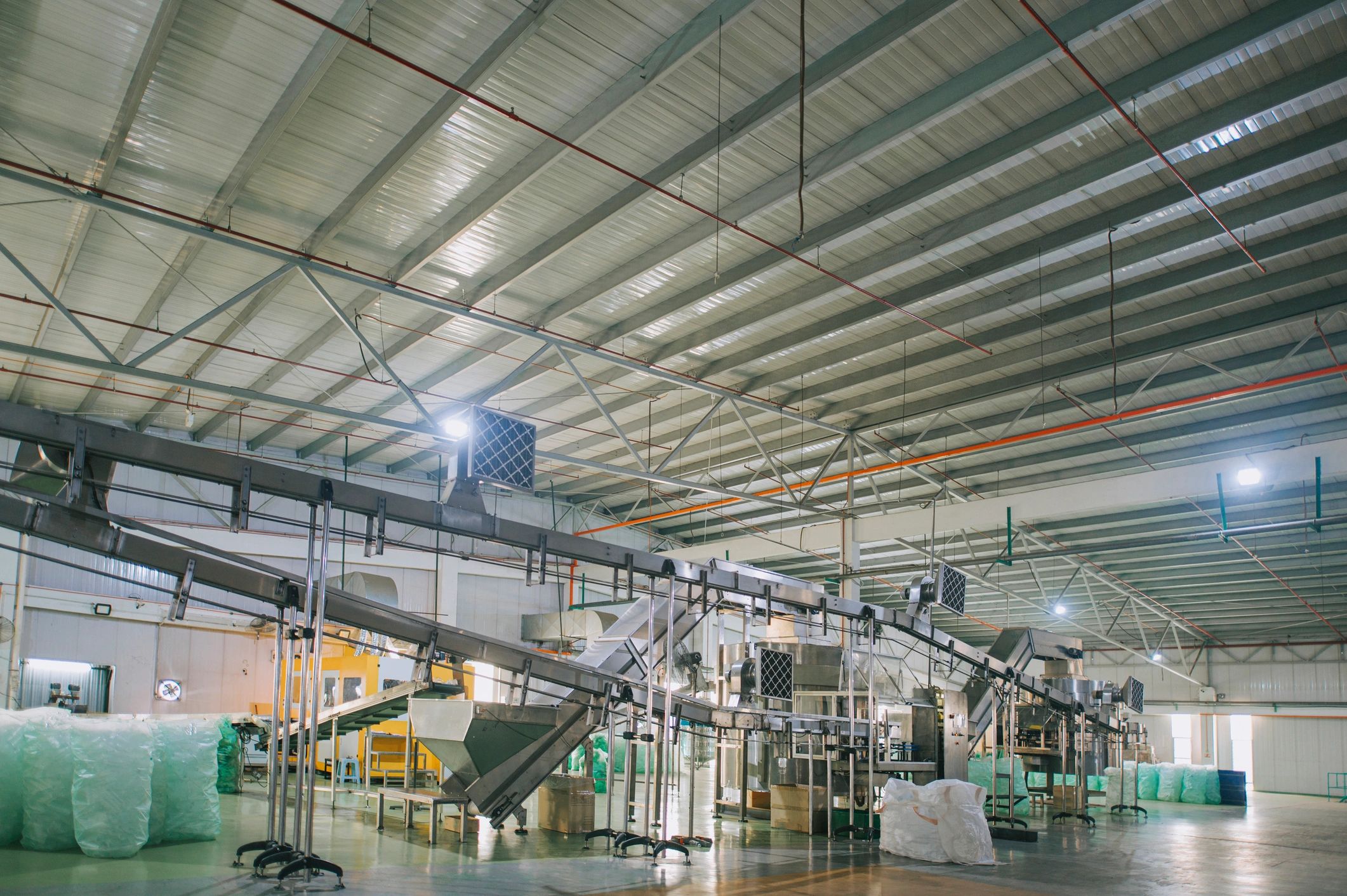 interior of mineral water Factory production line with empty mineral water bottle